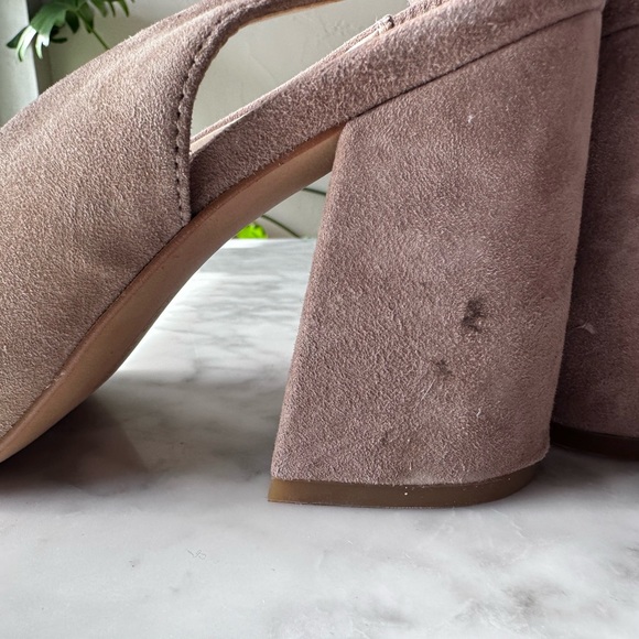 Vince Camuto Leather/SuedeBlock Heeled Sling-Back Pumps - 8.5/39 NUDE - Picture 4 of 9